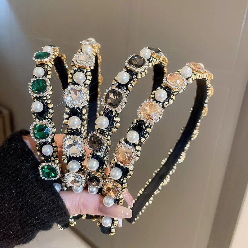 الفاخرة لامعة كاملة حجر الراين Headbands تقليد اللؤلؤ العصابات الشعر أغطية الرأس للنساء حفل زفاف إكسسوارات الشعر مجوهرات