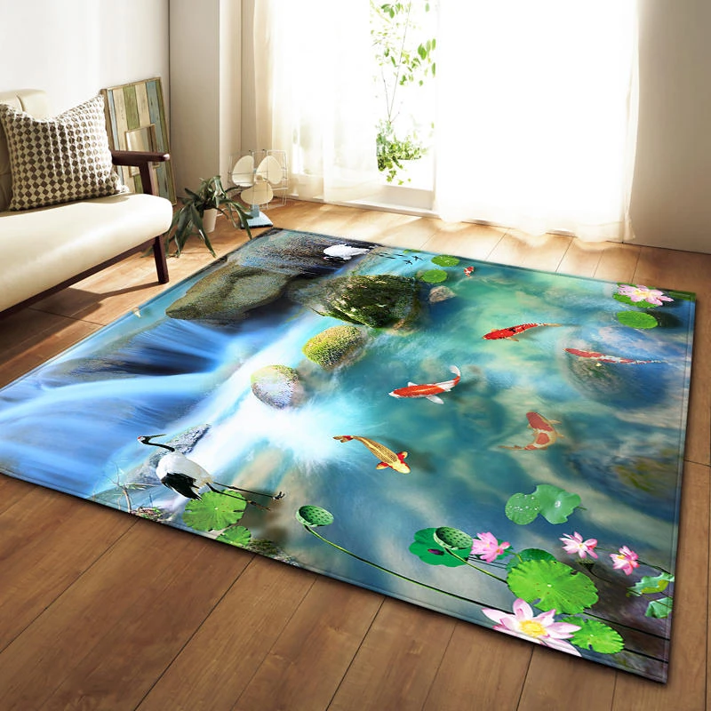 Lotus Goldfish alfombra de franela 3D para niños, sala de estar de juego  para tapete, sala de estar, dormitorio y baño|Alfombra| - AliExpress