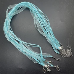 Colorful Necklace Rope Set: 6 - Piece Assorted Ribbon & Leather Pendant Ropes with Metal Lobster Clasps (Sky blue)