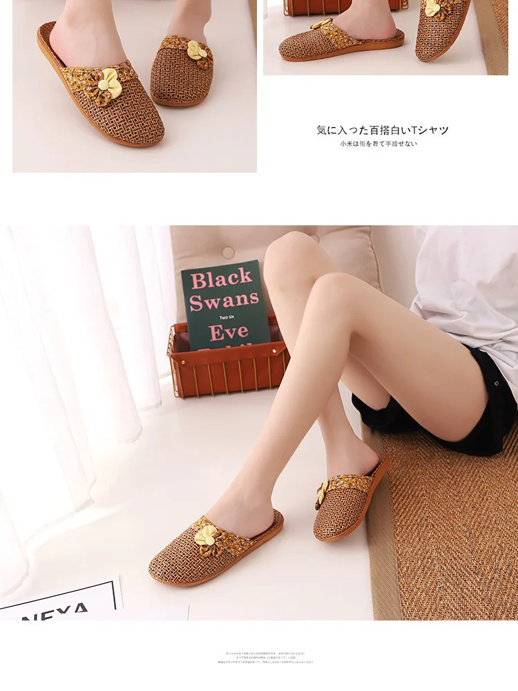2022 New Linen Slippers Women Summer Bamboo Mats Home Slippers Wooden Floor Shoes Women Eva Soft Sole Beach Slippers Shoes Women
