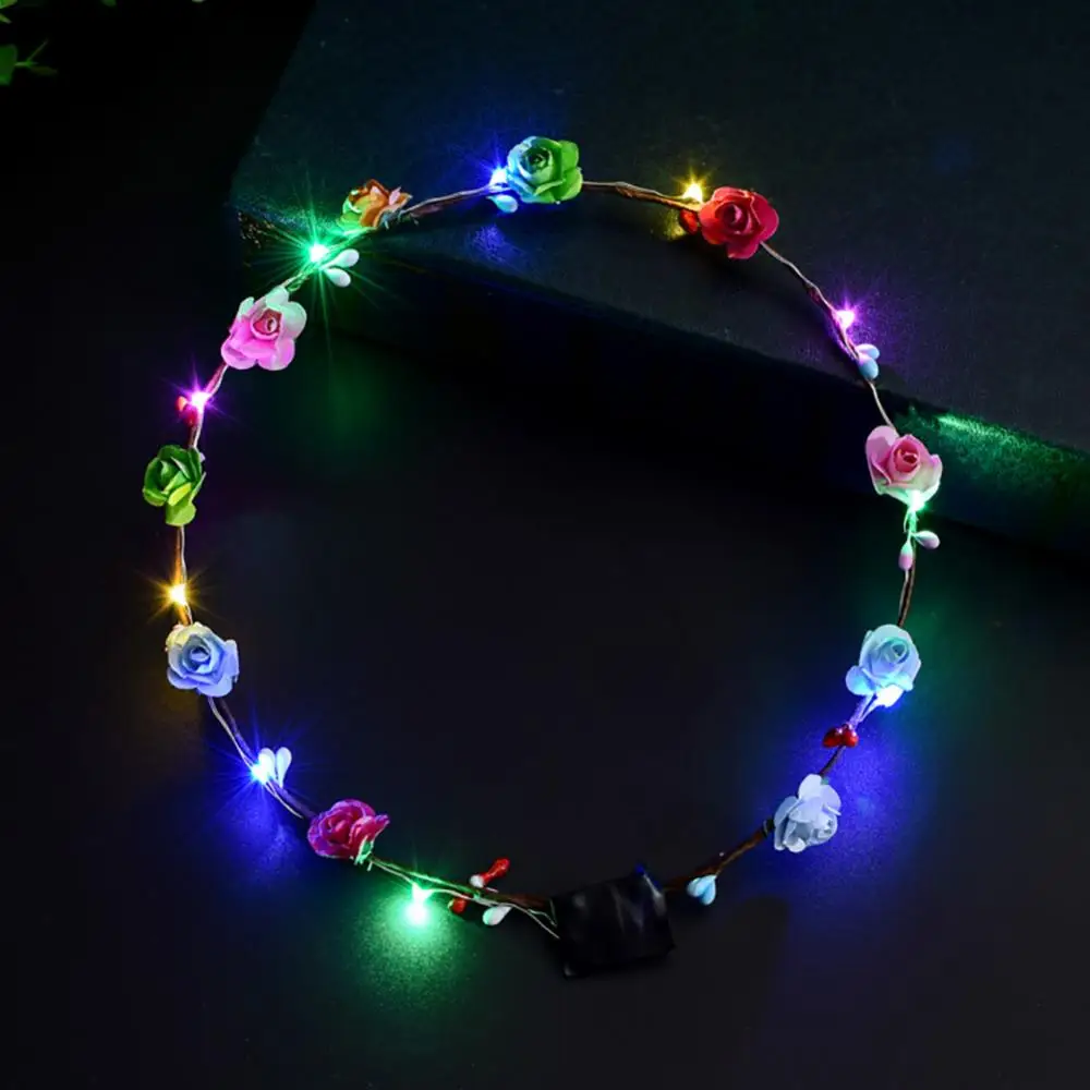 LED Headband Glowing Light Flower Princess Garland Girls Women Birthday Wedding Crown Wreath Costume Cosplay Hair Accessories