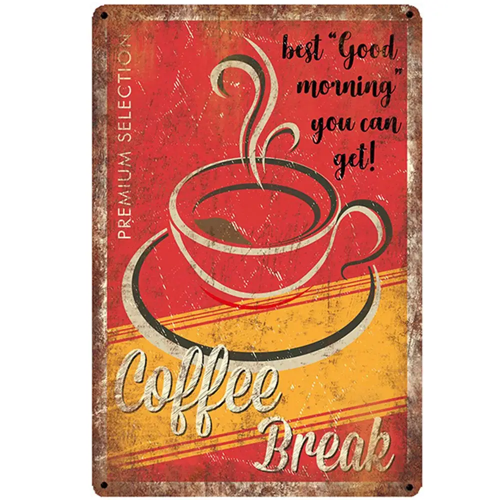 

Retro Design Coffee BreakTin Metal Signs Wall Art | Thick Tinplate Print Poster Wall Decoration for Cafe/Kitchen/Coffee Corner/