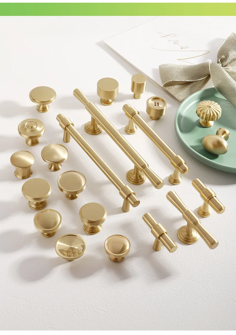 Cobre Puro Ouro Francês Wardrobe Handle, Latão