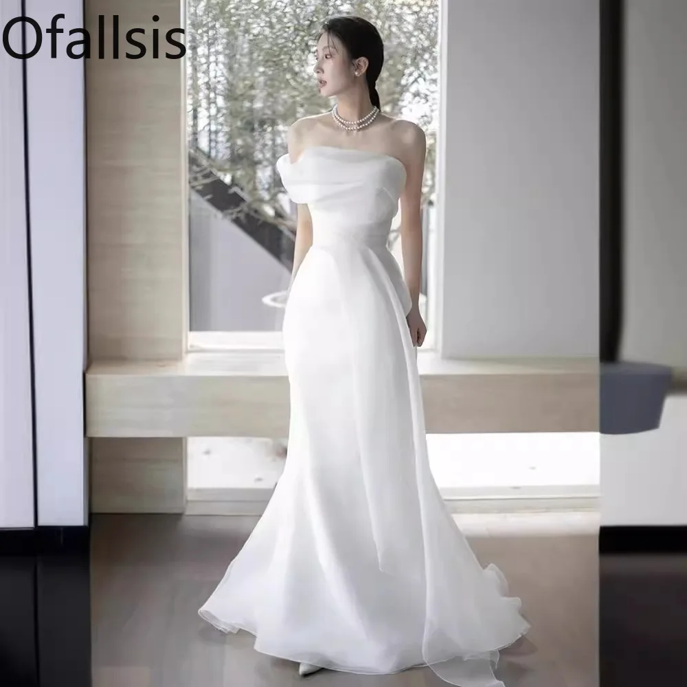 

Ofallsis French Style One Shoulder Light Wedding Dress Bride 2024 Summer New Simple Elegant White Fish Tail Welcoming Dresses