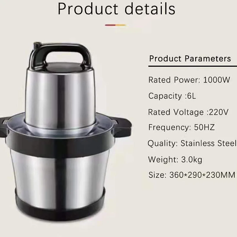 Xiaomi 6L Multifunction Meat Grinder Machine Chopper Mincer Stainless Steel Garlic Vegetable Blender Mixer Food Processor 3