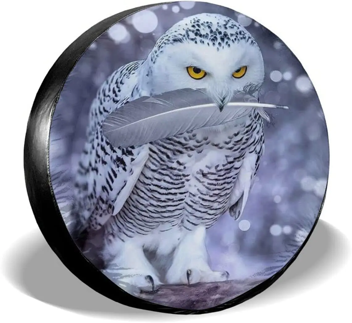 

Delumie Snowy Owl Polyester rv Spare tire Covers Bling car Accessories for Women Universal Fit for Trailer Rv SUV Truck and
