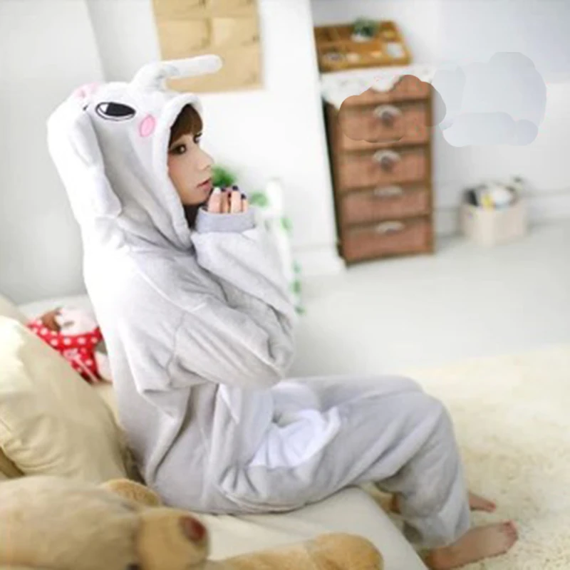 Grey Elephant Couples Pajamas Sets Women Winter Cute Animal Onesies Men One Piece Cosplay Costume Sleepwear Suit Flannel Pijamas
