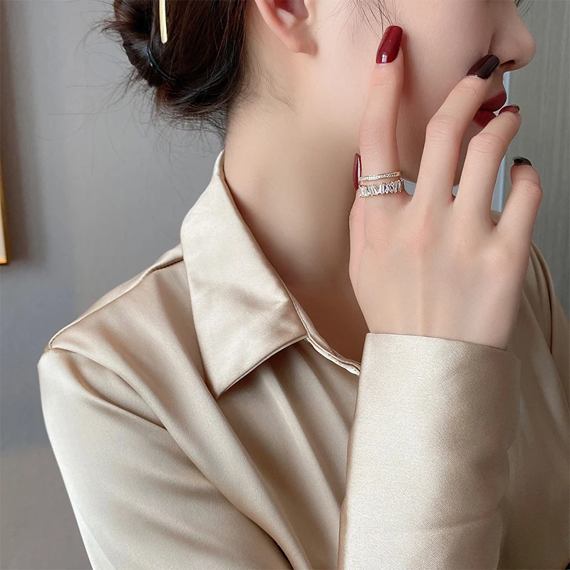 Gold Color Rings For Woman Zircon Double Open