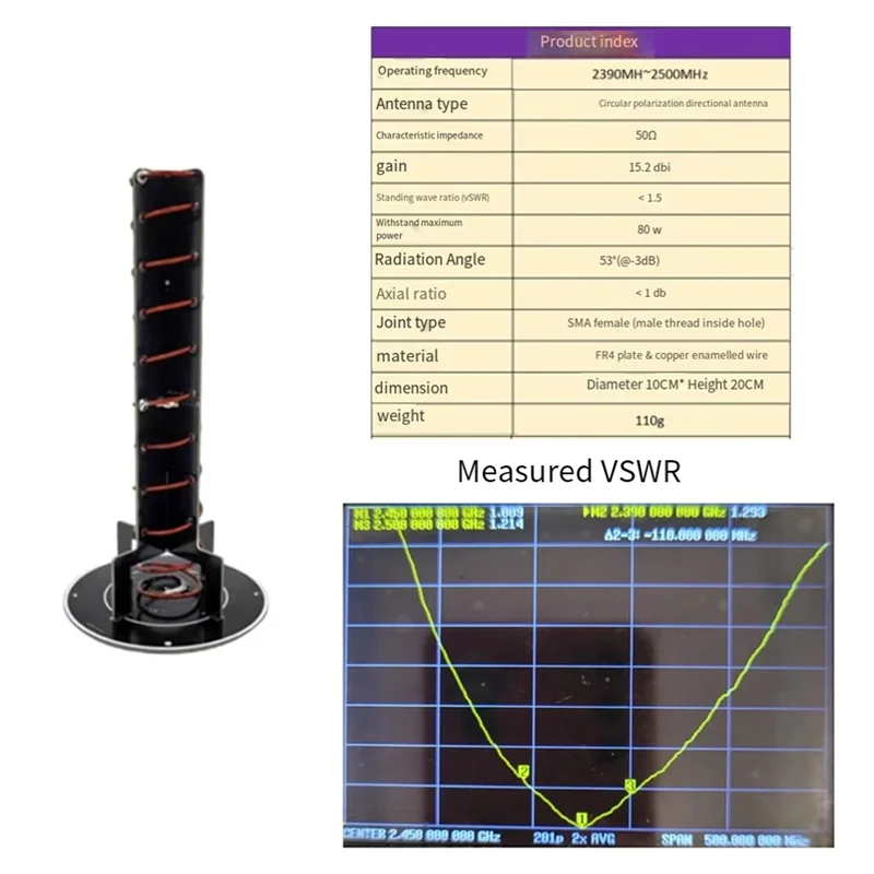 2.4GHz 고이득 지향성 나선형 안테나, 향상된 이미지 전송 및 원격 제어 범위 2400MHz A-A12I