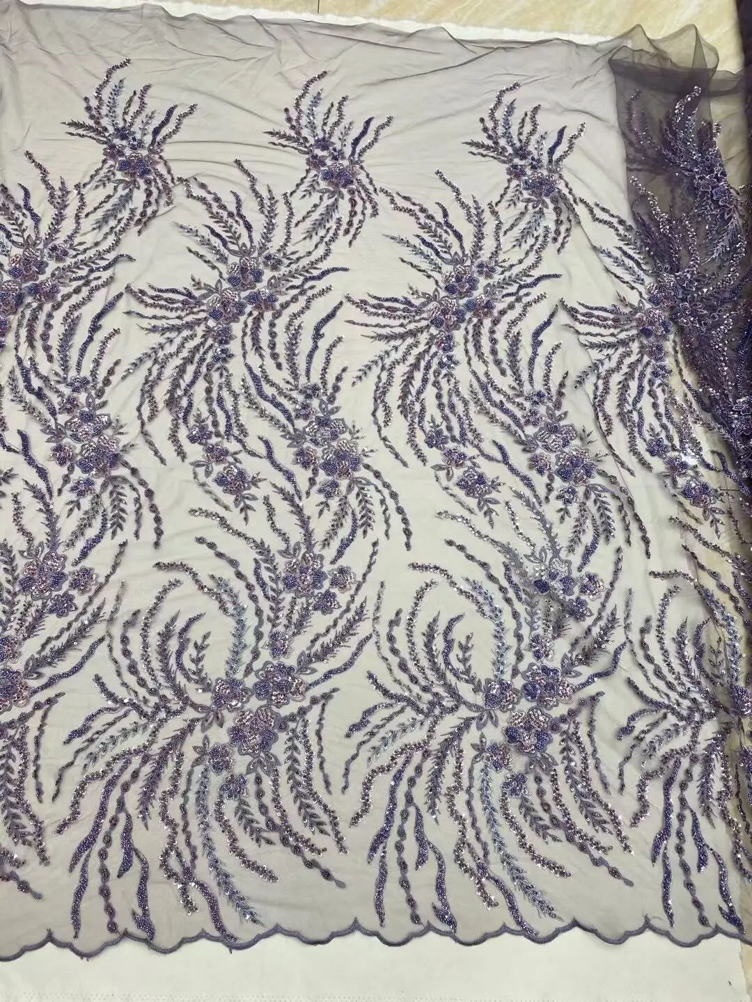 

African Beaded Lace Fabric ZH-1228567 High Quality French Mesh Sequins Nigerian Lace Fabrics For Party Wedding Dress