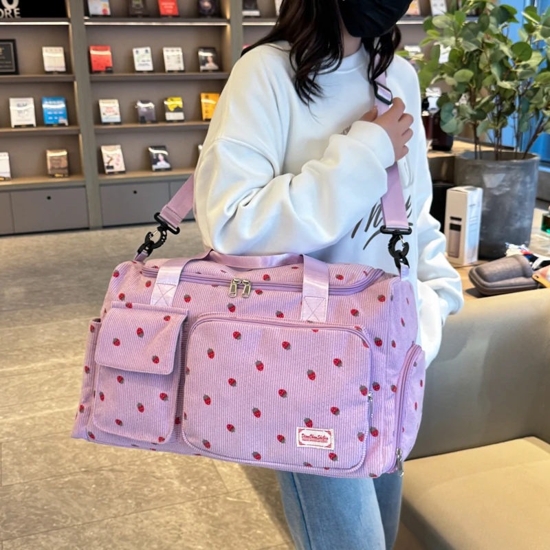 Kawaii Strawberry Travel Bag Large capacity fitness Bag Women Shoulder for Short Trip Luggage Clothes Storage Gym