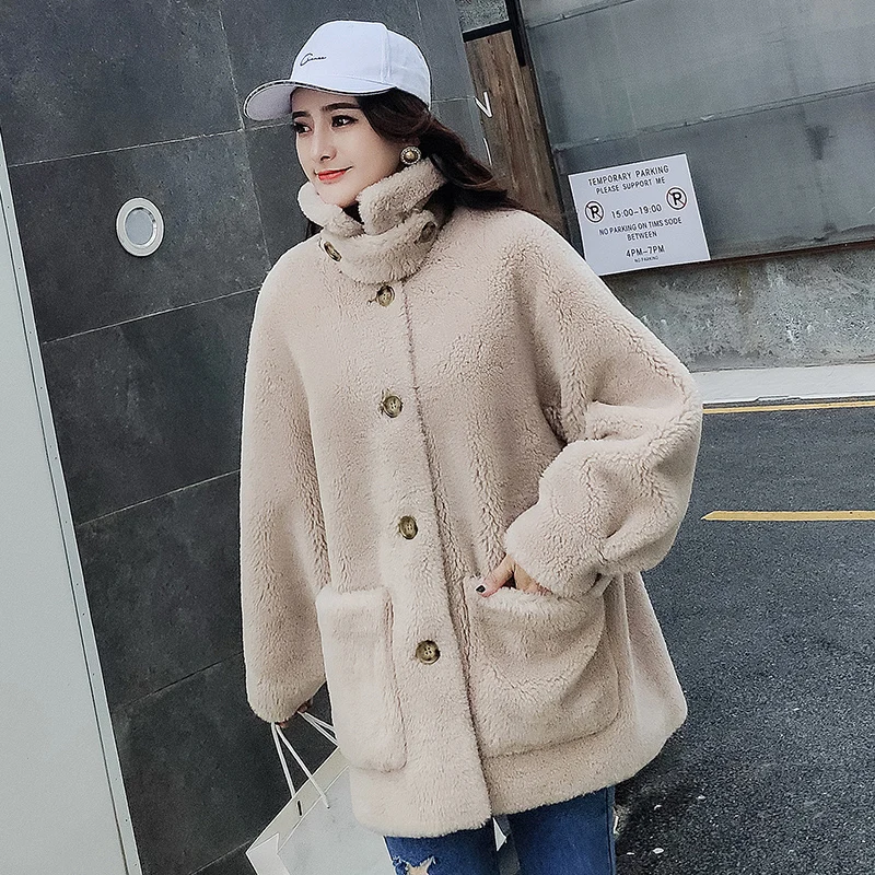 

Haining 2023 Winter New Grain Fleece Lamb fur integrated fur coat for women