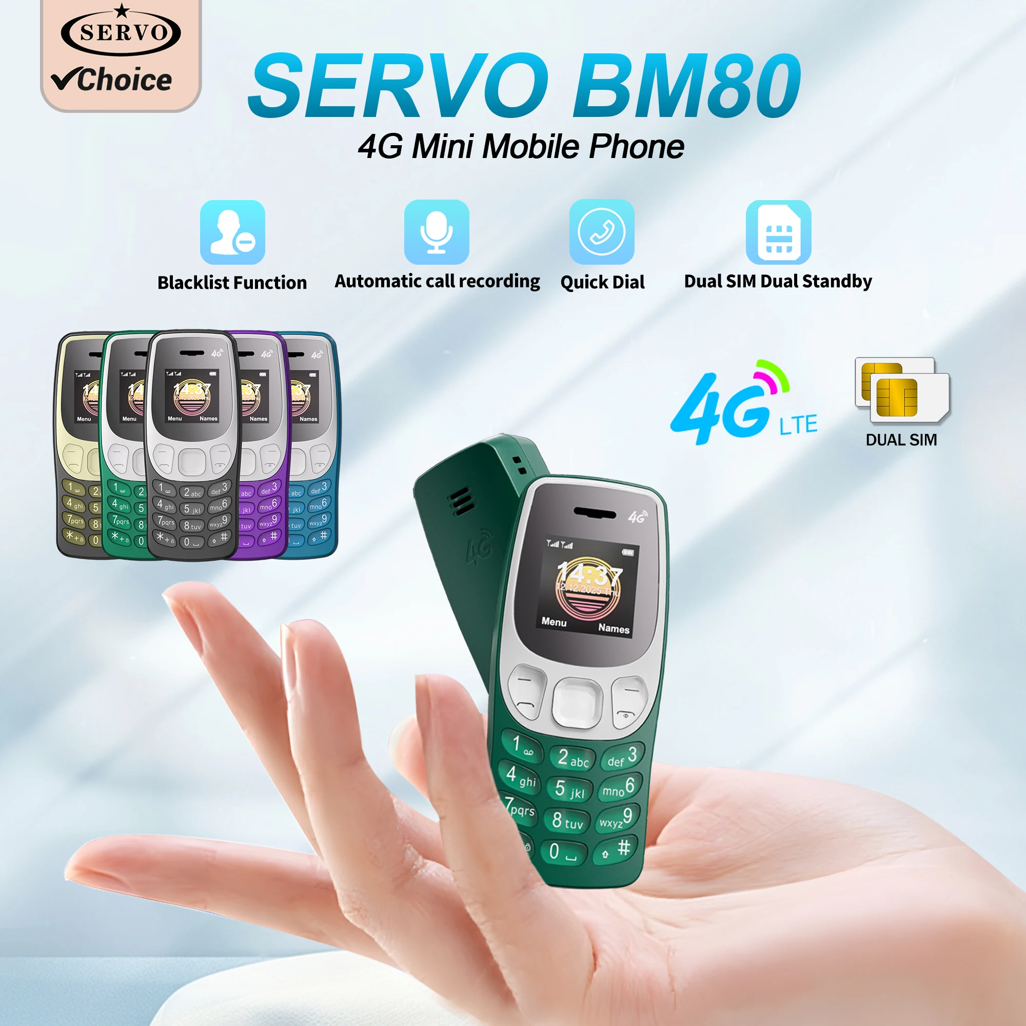 SERVO BM80 Telefono Mini 4G LTE di Backup, Dual SIM, Composizione ...