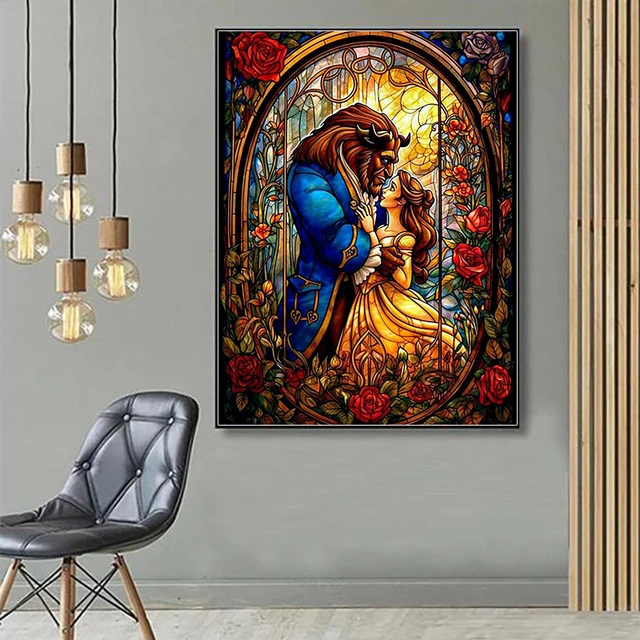 Disney Beauty And The Beast Stained Glass Diamond Painting Art Belle Rose  Flower Crystal Full Drills Cross Stitch Home Decor - AliExpress