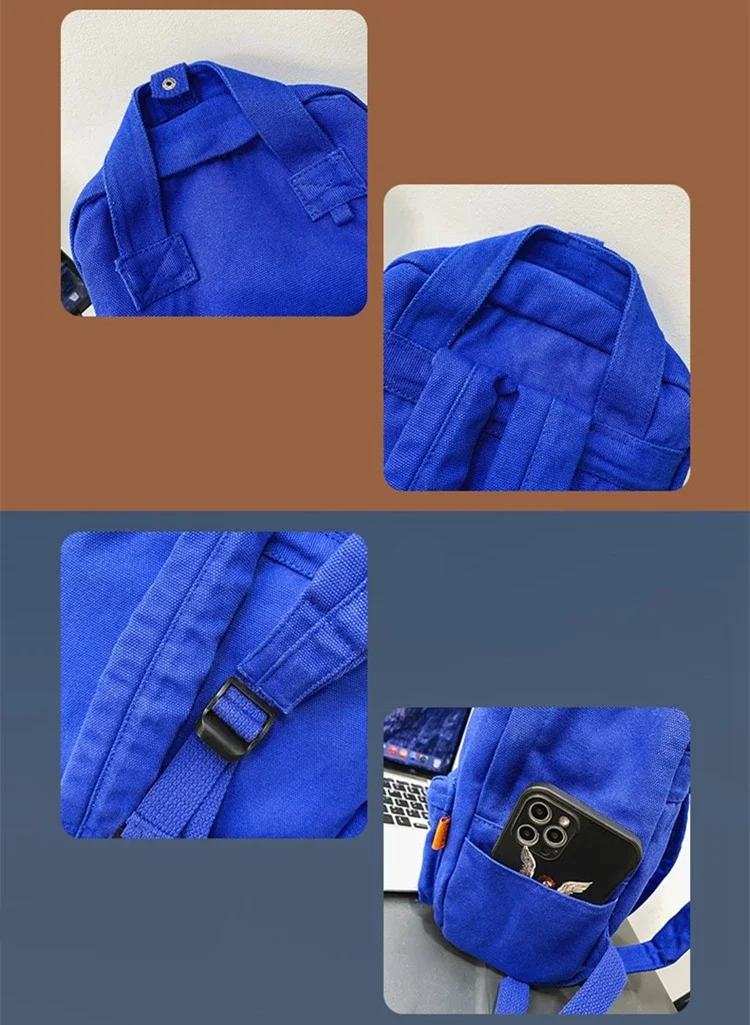 Female Korean Fashion Small Size Canvas Fabric Cute Travel Backpack Teenager Ins Trend Casual Mini Roomy Klein Blue Rucksack 3