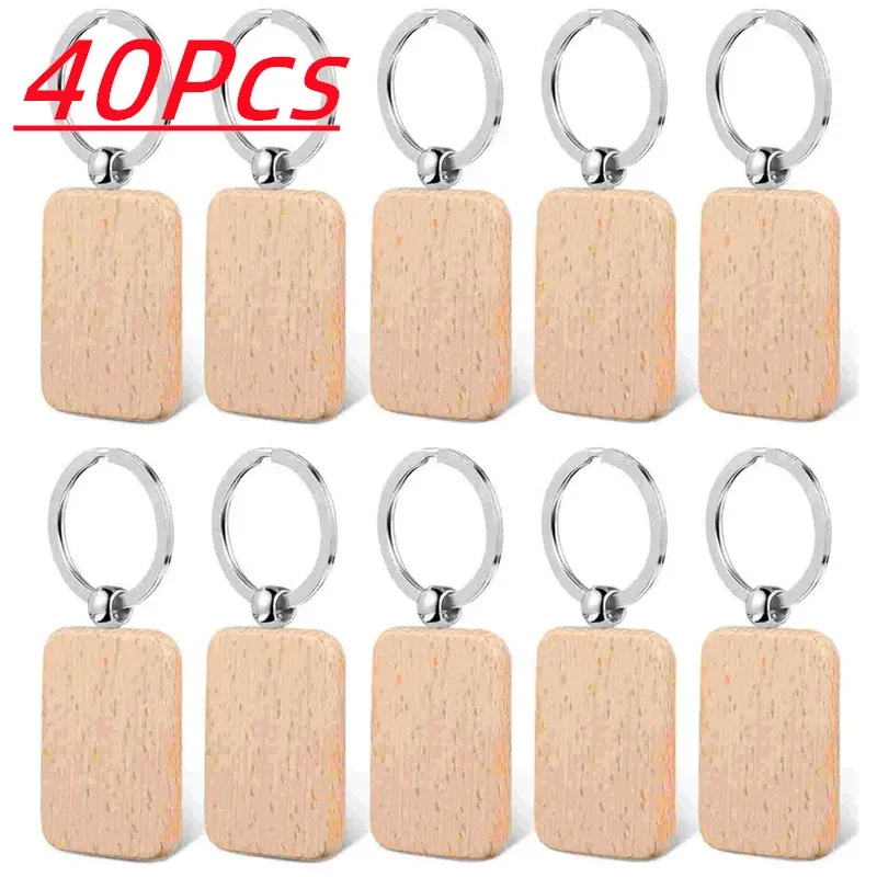 

40pcs Rounded-Rectangle Wood Keychains Blanks Wooden Keyrings Suitable for Laser Engraving Gift Car Diy Craft Wholesale