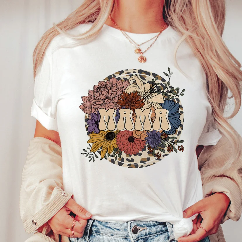 Round Neck Neckline Comfort Function Regular Fit Fit Type Wholesale Women'S Casual MAMA Letter Leopard Short Sleeve Printing T-Shirts