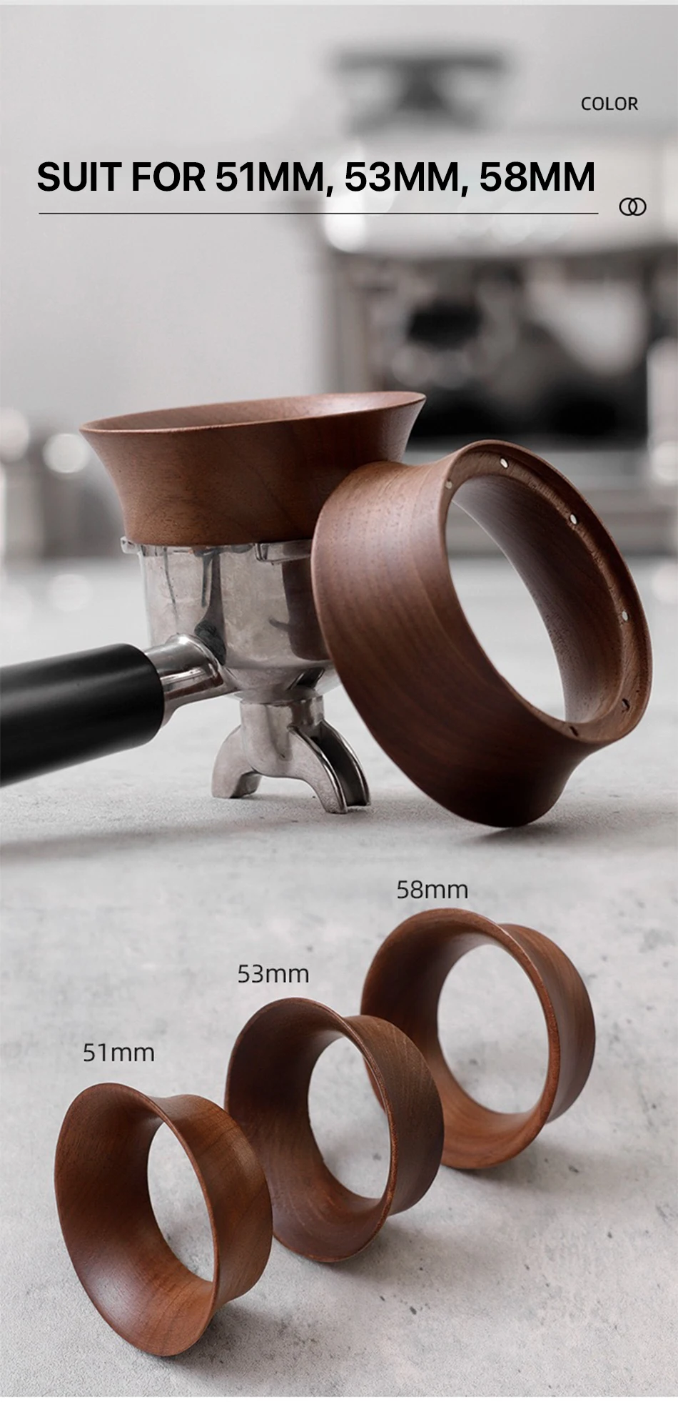 Description Picture 5 of item51/58mm Coffee Dosing Cup Walnut wood Espresso Dosing Funnel Brewing Bowl Portafilter Dosing Ring Coffee Accessories