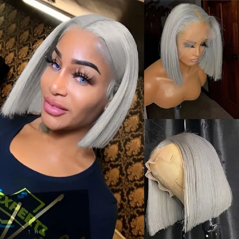 Silvery Gray Bob Wig 13x4 Lace Front Human Hair Wigs For Women Transparent Lace Frontal Wig Brazilian Bob Hair Wigs Preplucked - Image 2