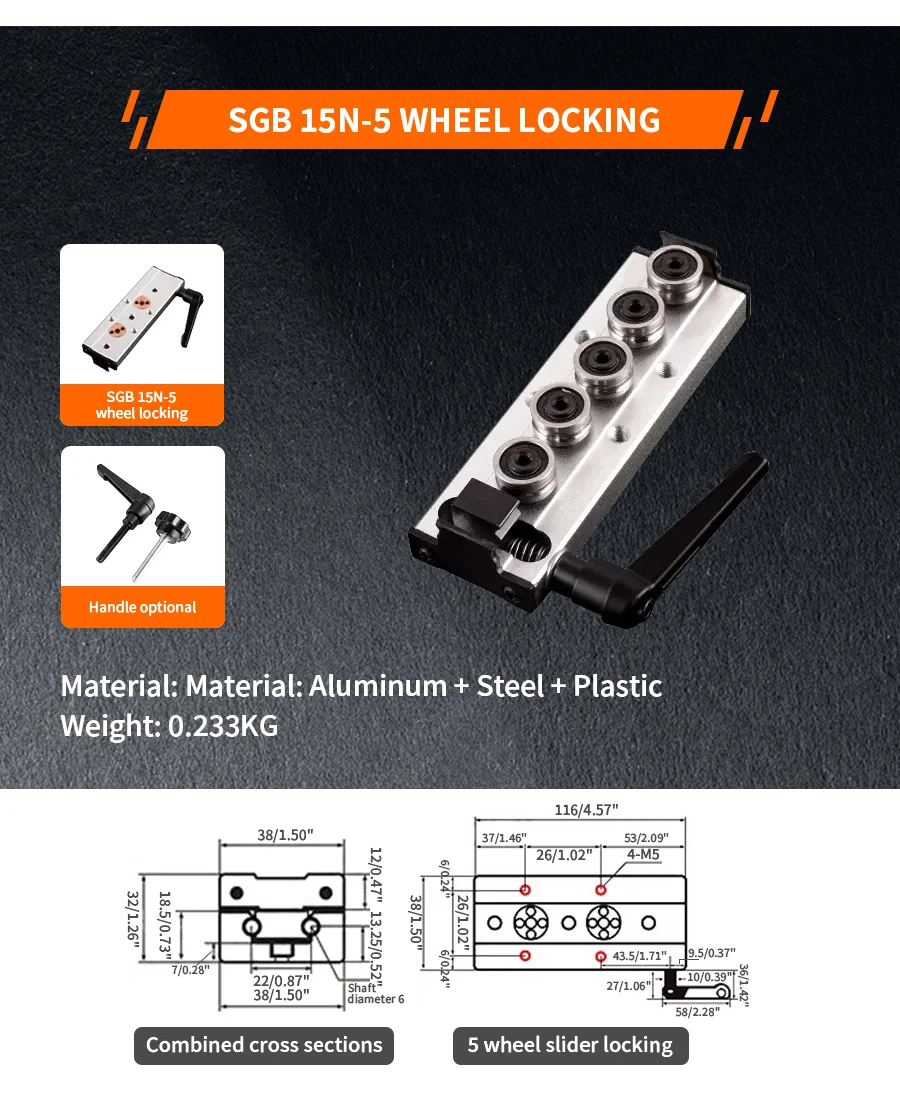 2PCS Integrierte Dual-Achsen Linearführung SGR20N SGR20 1200-2500mm + 4PCS Roller Sliding SGB20N/20 mit 3/4/5 Rad Schloss Aluminium – Detail 34