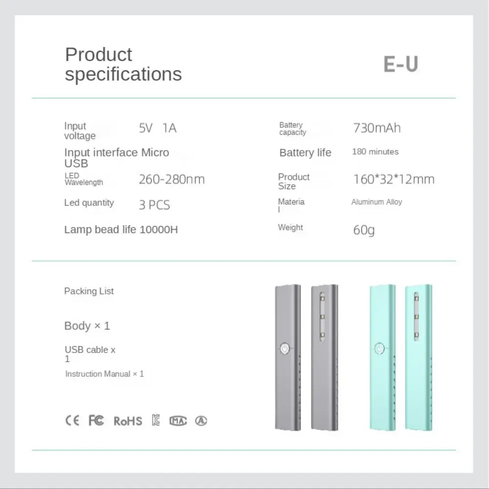 USB UVC Clean Bacteria Virus Light Smart Gravity Sensor Uvc Light With 730mah Battery For Travel/Family/Car/Room/Pet/Phone