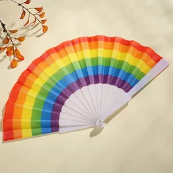 Vibrant Handheld Colorful Folding Fan - Portable Decorative Accessory for Dance, Art, Weddings, and Festivals (Horizontal Stripes)