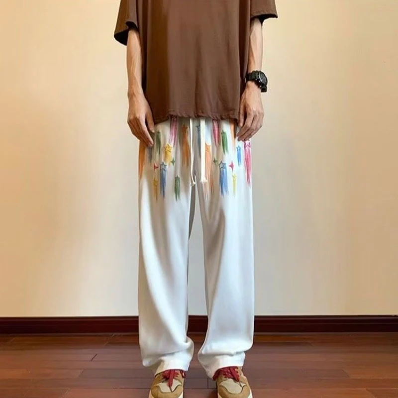 Autumn Winter New Elastic Waist Sweatpants Y2K Man High Street Casual Loose Printing Pockets Thick Warm All-match Straight Trous