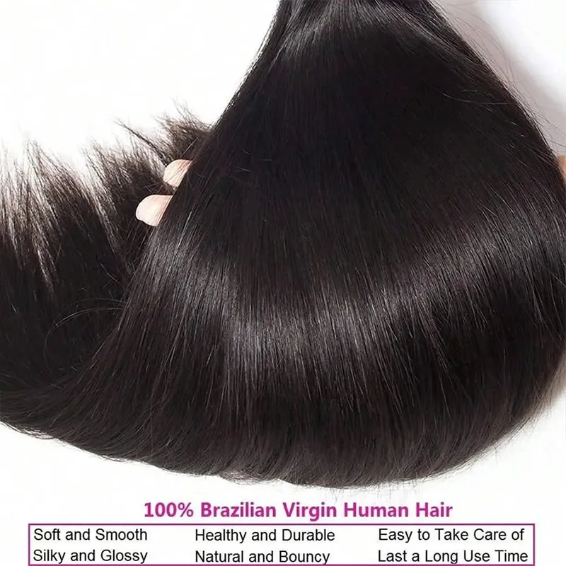 42 Inch Brazilian Straight Human Hair Bundles 250 Density Natural Color 1/3/4 Pcs Set - Soft Silky Weave Extensions Premium Qual