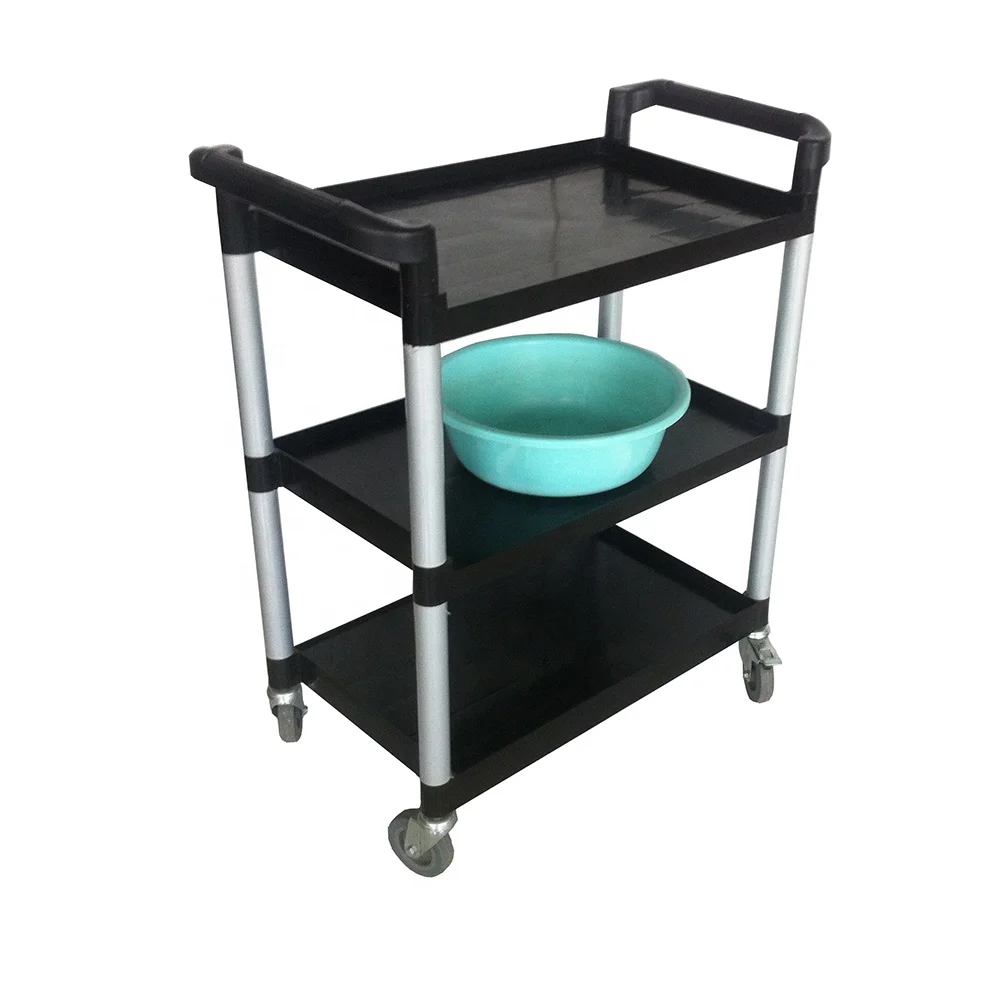 large Plastic Hotel Multifunction Trolley 3 Layers Hand Service Cart