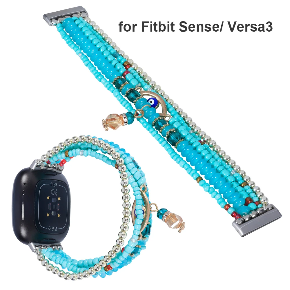 

Bracelet for Fitbit Versa 3 Band Elastic Beaded Strap for Fitbit Sense Bracelet Replacement for Versa3 Smartwatch Accessories