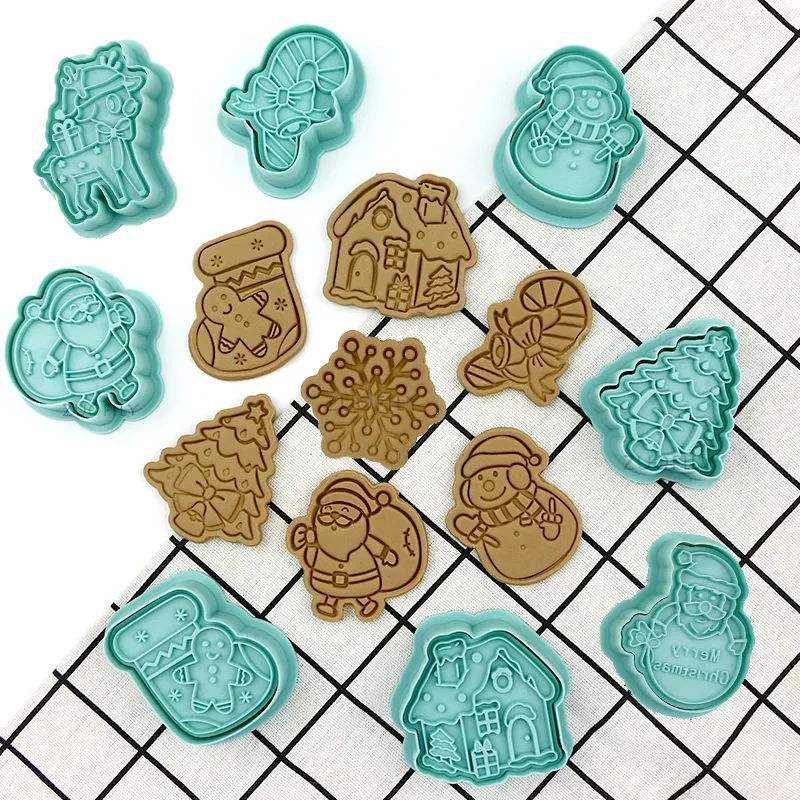 6Pcs Christmas Cookie Cutters Set Santa Snowflake Bell Fondant Embossed Stamp DIY Baking Mold Christmas Party Supplies cookie cutter baking mold cookie mould baking decorating tools cookie maker press kit