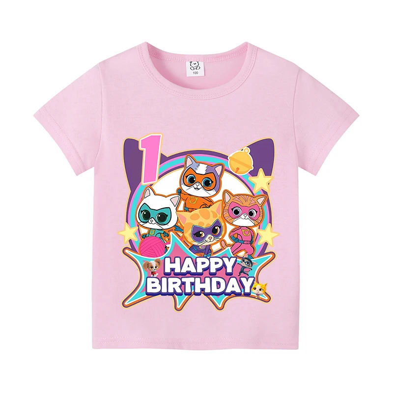 Super Kitties T Shirt Girl Children Birthday Party Clothes Cotton Tee