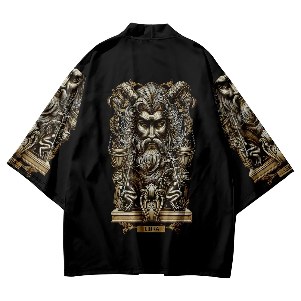 

Summer Cardigan Haori Black Print Kimono Women Men Yukata Japanese Coat Traditional Clothing