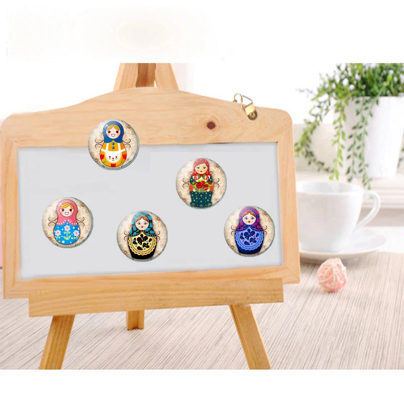 Russian Doll 30MM Fridge Magnet Cartoon Babushka Nesting Matryoshka Dolls Kids Gift Glass Magnetic Refrigerator Sticker Note