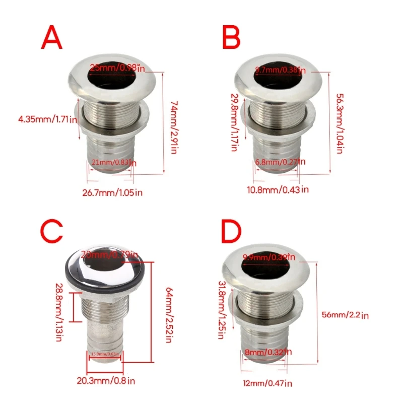 Marine Drain Vent Stainless Bilge 1 3/4 3/8 1/2Inch Yacht Water Outlet Port marine accessories marine hardware