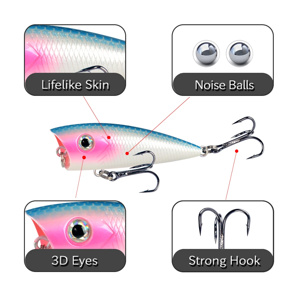 5pcs 9g 7cm Popper Fishing Lures Artificial Bait Wobblers Fishing Tackle  Lure Set Carp Fishing Accessories Tools For Trout Bass