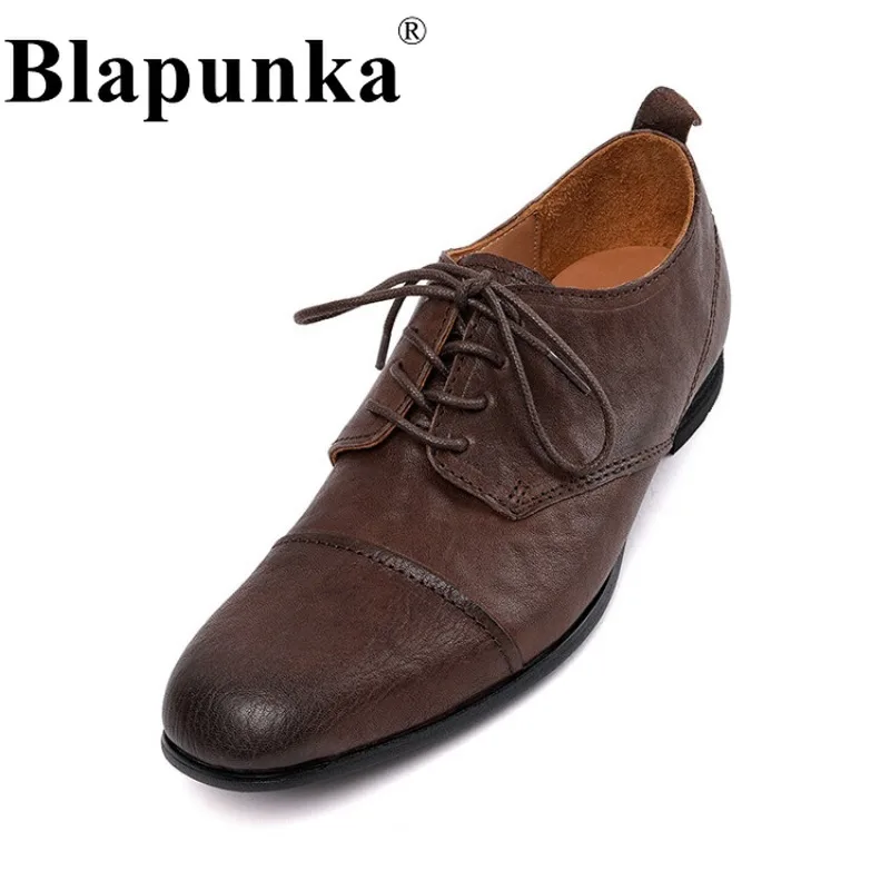 

Blapunka High Quality Real Leather Women Derby Shoes Lace-up British College Girls Daily Dress Flats Shoes Brown Retro Footwear