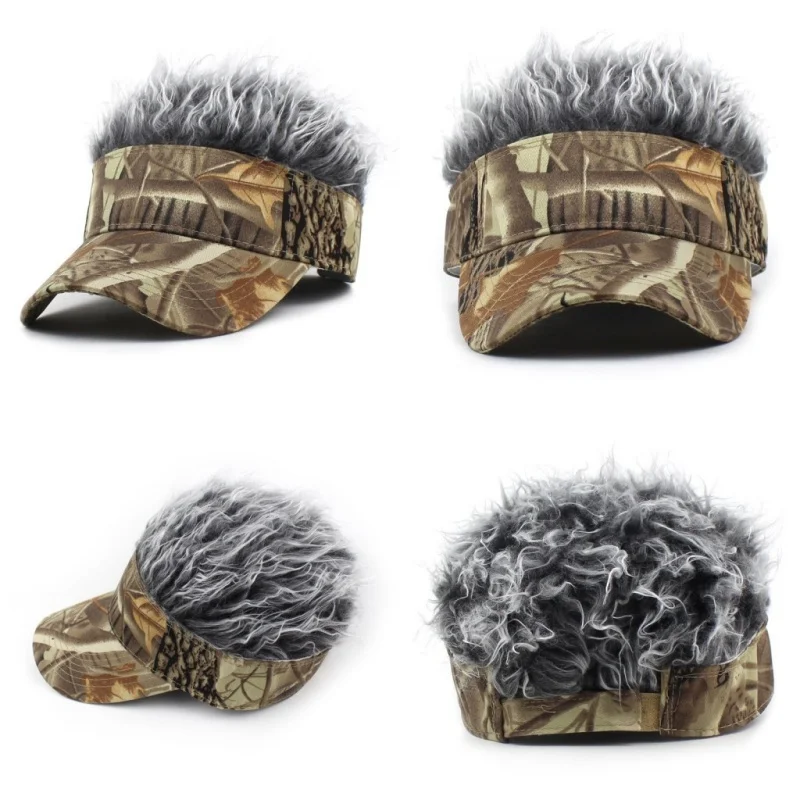 Men Baseball Cap With Spiked Hairs Wig Unisex Fake Wigs Hip Hop Sunhat Outdoor Camouflage Printed Jungle Cycling Sunshade Visors 6