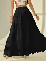 Women  Fashion Tiered Maxi Skirt Elastic Waist Casual Solid Color A-line Faldas Mujer Holiday Streetwear Long Jupes - Image 5