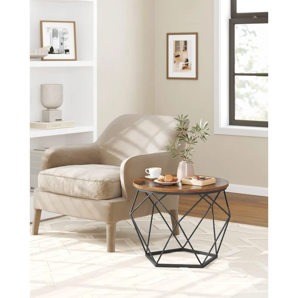 Set of 2, Round Coffee Table with Steel Frame, Side End for Living Room, Bedroom, Café Tables 5