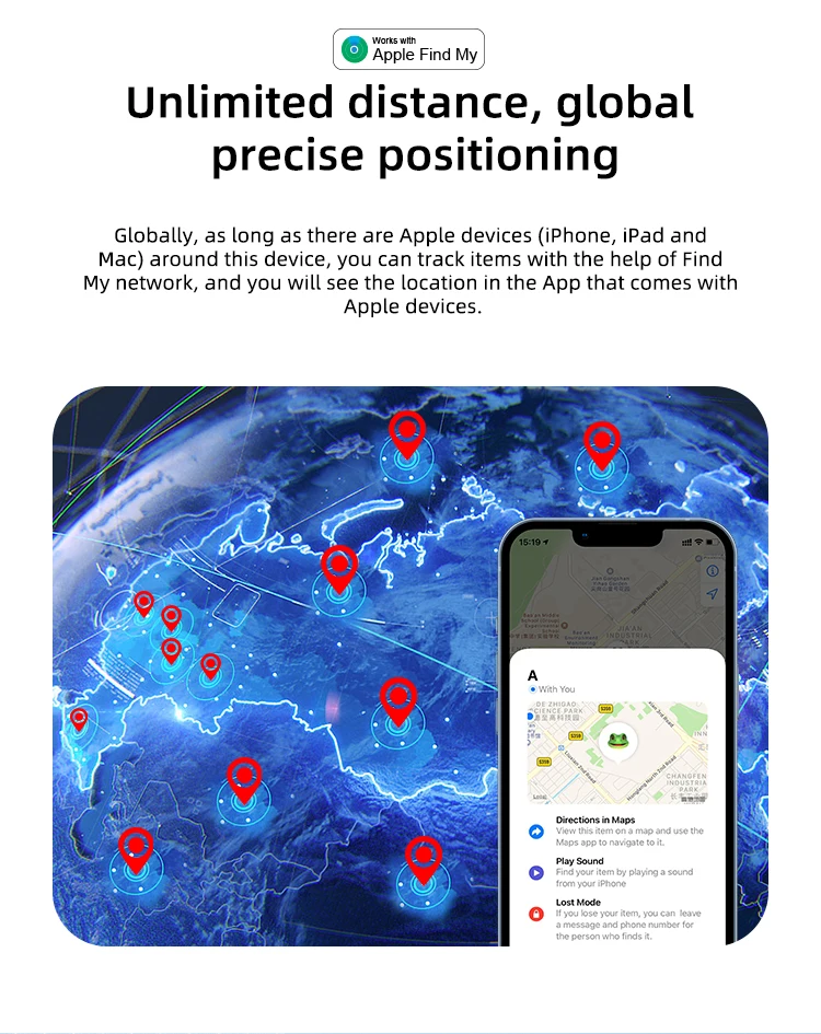 Bluetooth Key Finder GPS work with Apple Find My Global Network Smart AirTag Tra