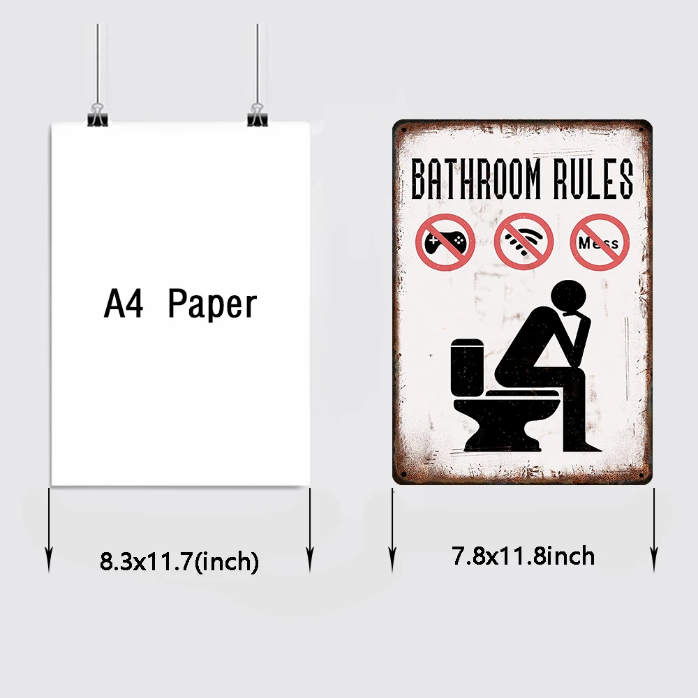 Funny Toilet Vintage Metal Poster Bathroom Rules Retro Tin Sign Bathroom Toilet Wall Art Decoration Plaque for Modern Home Decor