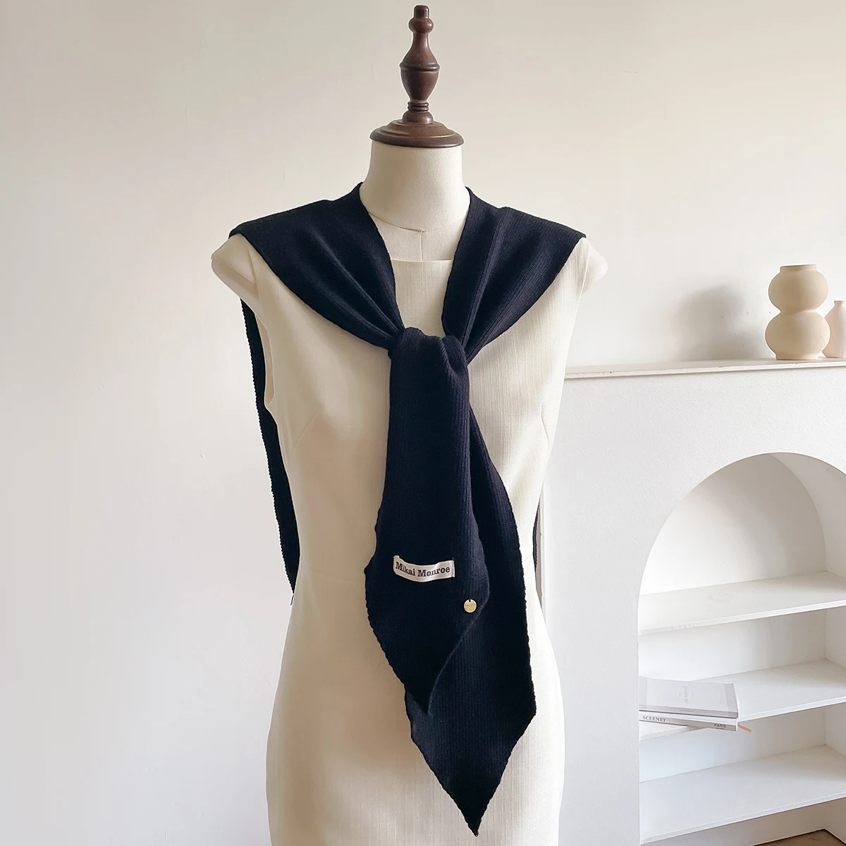 2025 Korean Knitted Shawl Summer Air Conditioning Fake Collar Neck Guard Knit Thin Knotted Cape Shoulder Scarf For Women