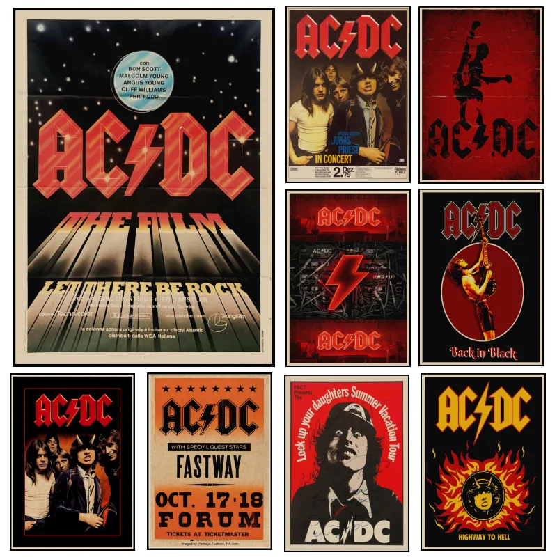 29 Designs AC∕DC Band Retro Poster Rock Home Decal Wall Sticker Kraft Paper Posters Coffee House Bar