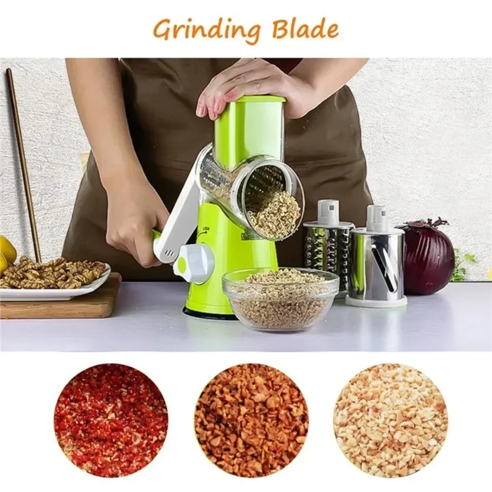 Description Picture 6 of itemVegetable Cutter & Slicer Manual Kitchen Cheese Chopper Machine With 3 Sharp Drums Multifunctional Garlic Potato Shredder