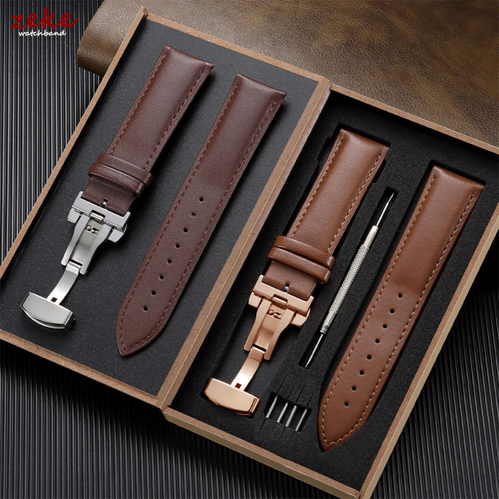 Luxury Genuine Leather Watchband - Men's and Women's Business Wristwatch Strap with Gift Box