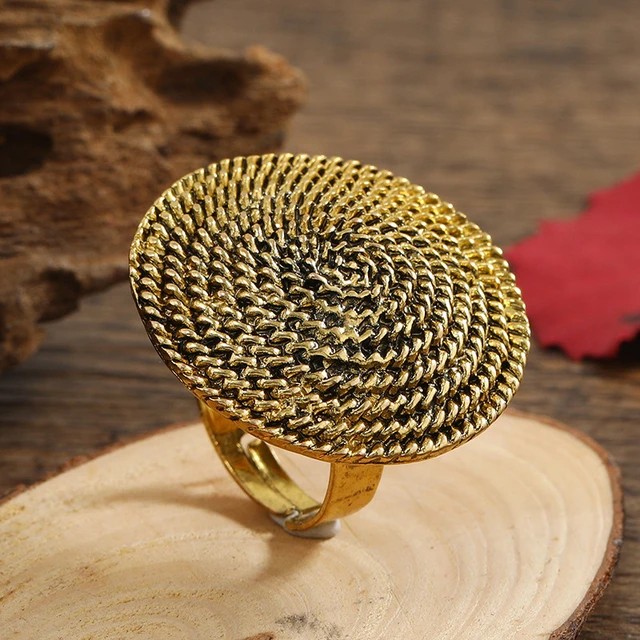 Buy Antique Temple Ring With Matte Gold Plating 218522 | Kanhai Jewels