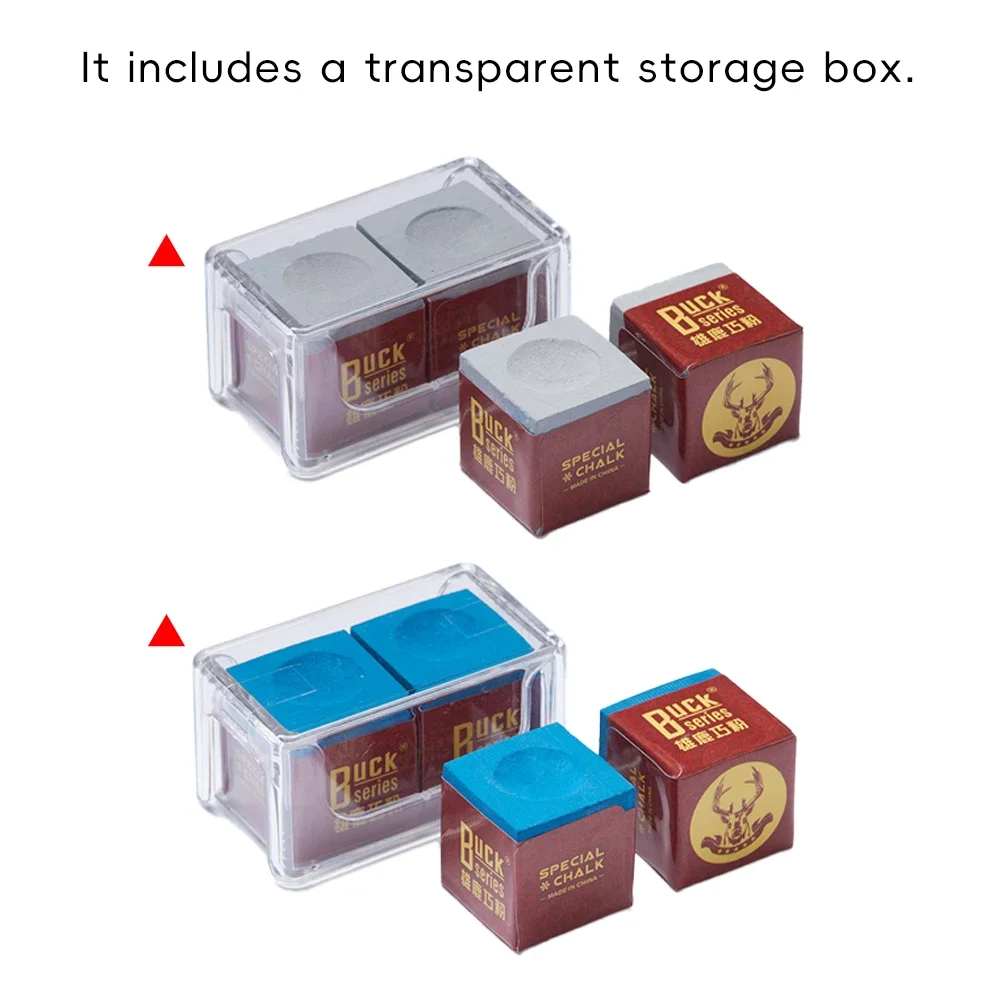 2Pcs No-slip Cue Chalk Pool Cue Tip Calcium Carbonate Billiard Chalks Indoor Sport Billiard Chalk with Transparent Storage Box