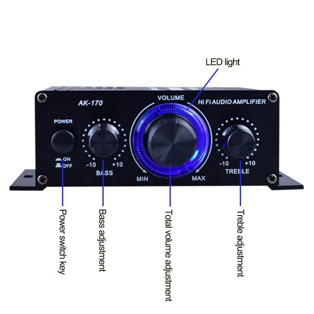 

12V Mini Audio Power Amp AK-170 Wireless HiFi Stereo Audio Power Amplifier 200W+200W With RCA Input Home Car Amplifiers