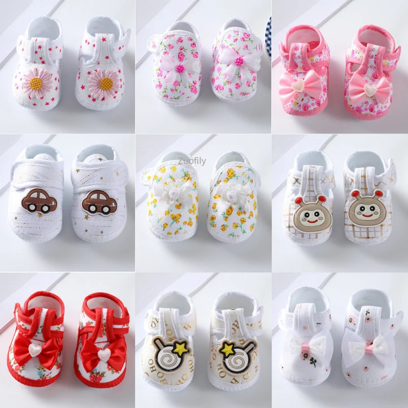Child Princess Party Floral Soft Sole Boys Crib Shoes Newborn Baby Girl Anti-slip Prewalker Bowknot Booties First Walkers 0-18M 2